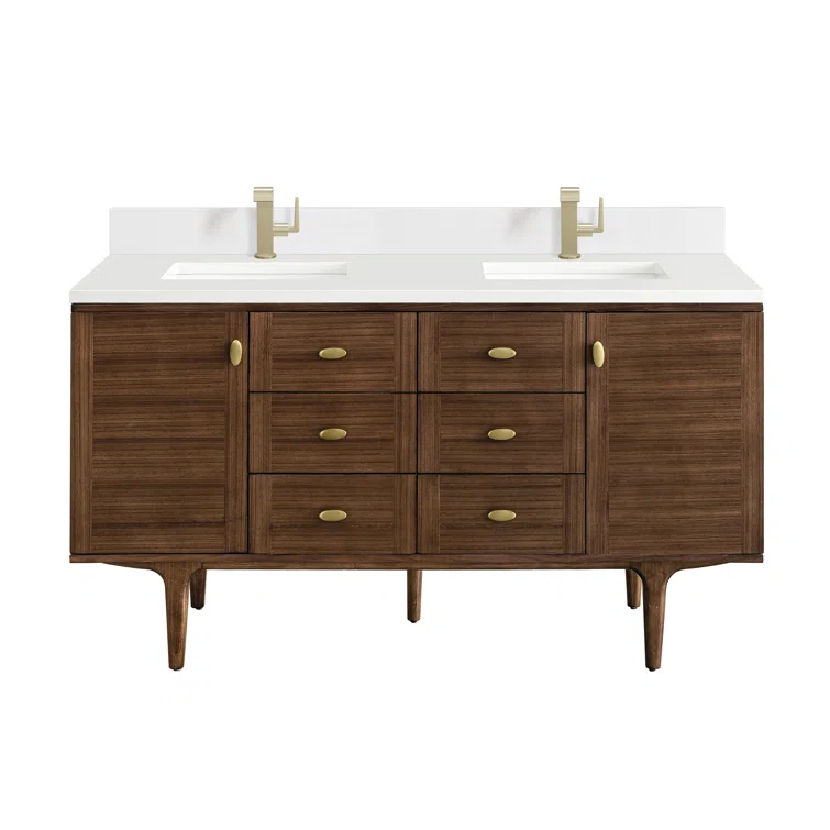 Amberly 60" Walnut Double Vanity with White Quartz Top