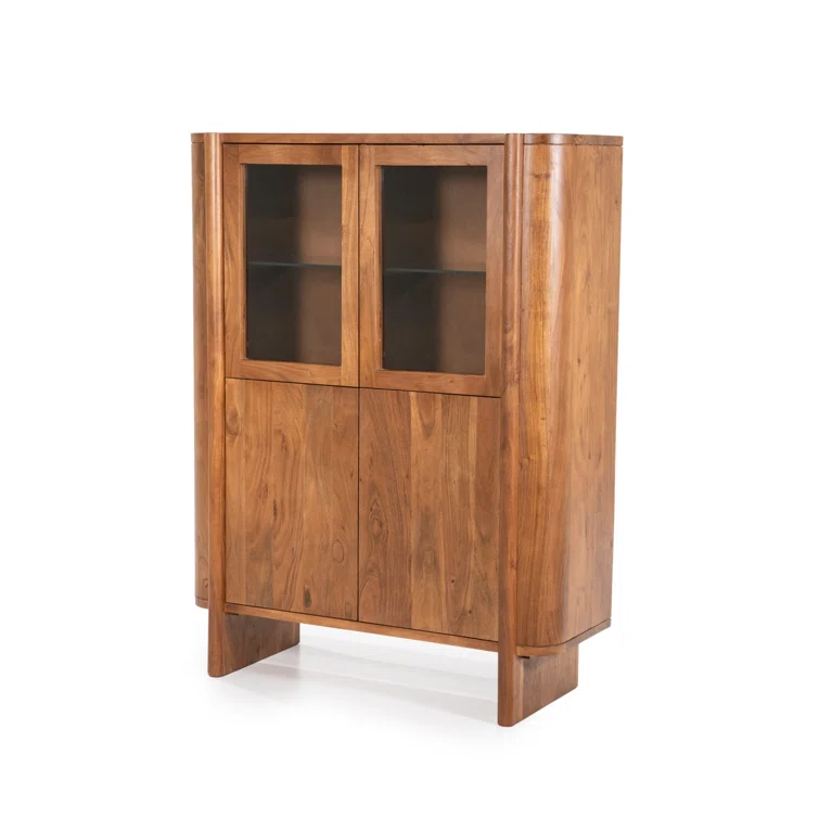 Julian Acacia Wood and Glass 4-Door Accent Cabinet