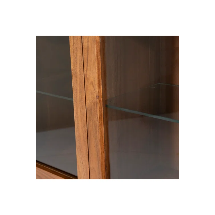 Julian Acacia Wood and Glass 4-Door Accent Cabinet