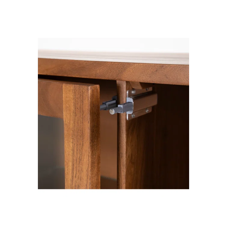 Julian Acacia Wood and Glass 4-Door Accent Cabinet