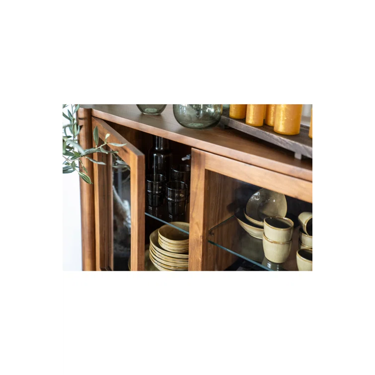 Julian Acacia Wood and Glass 4-Door Accent Cabinet