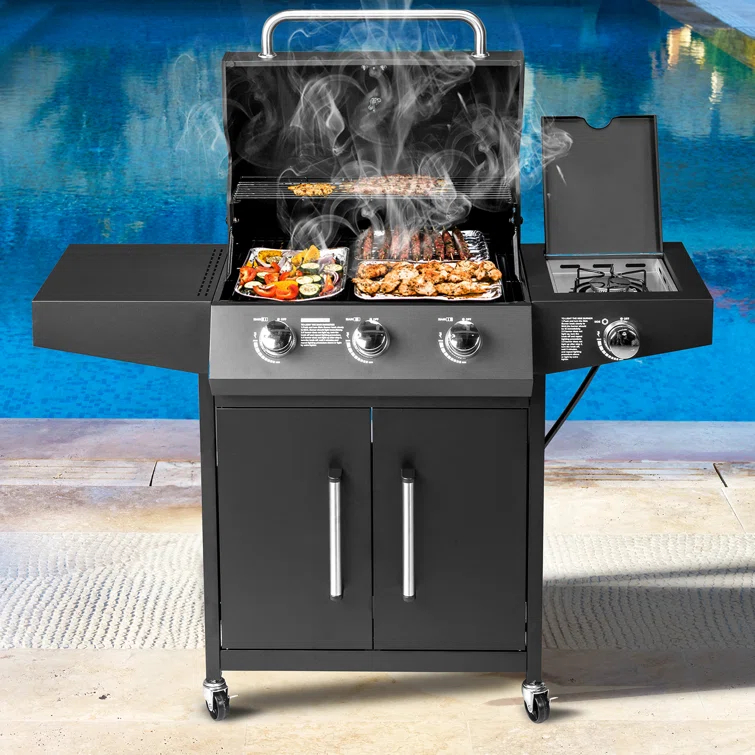 3 Burner Propane Gas Grill With Side Burner