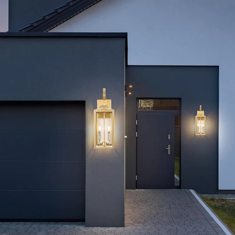 19" Outdoor Wall Lantern 2-Light, Large Outside Modern Wall Sconce Light Fixture, Industrial Porch Light Wall Mount With Glass, Waterproof Farmhouse Exterior Lamp