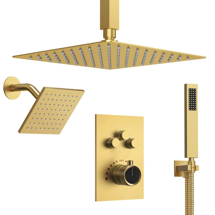 Thermostatic Shower Faucet 12" High-Pressure Dual Showerheads with Rough-In Valve