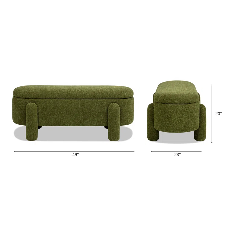 Ailisha 49" Oval Fully Upholstered Storage Bench, Moss Green