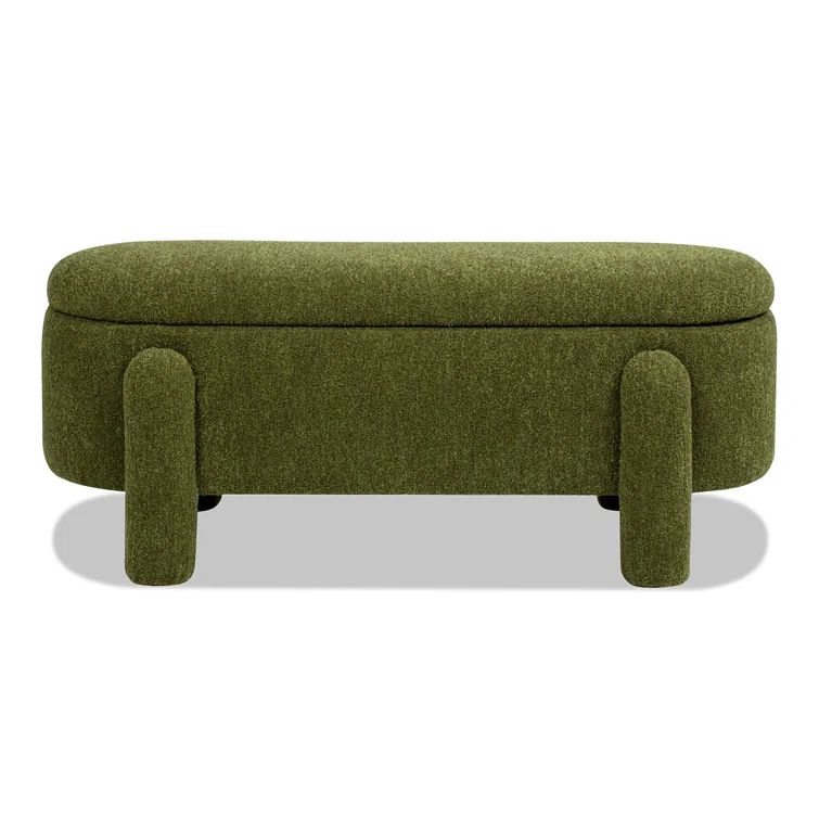 Ailisha 49" Oval Fully Upholstered Storage Bench, Moss Green