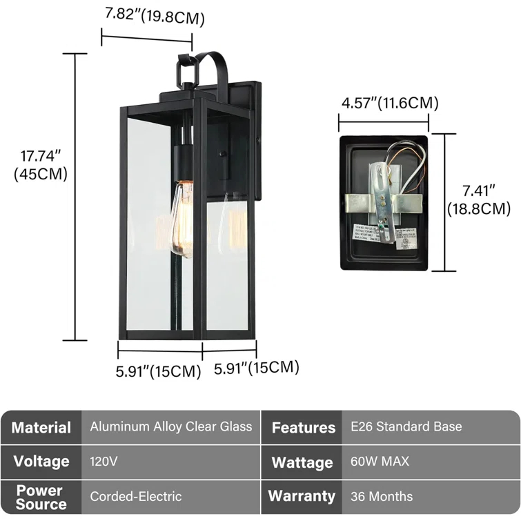 Large Size Outdoor Wall Lights, 18 Inch Oversized Matte Black Exterior Light Fixture With Clear Glass, Waterproof Front Porch Lighting, Modern Sconces Lantern For House, Garage, ETL Listed