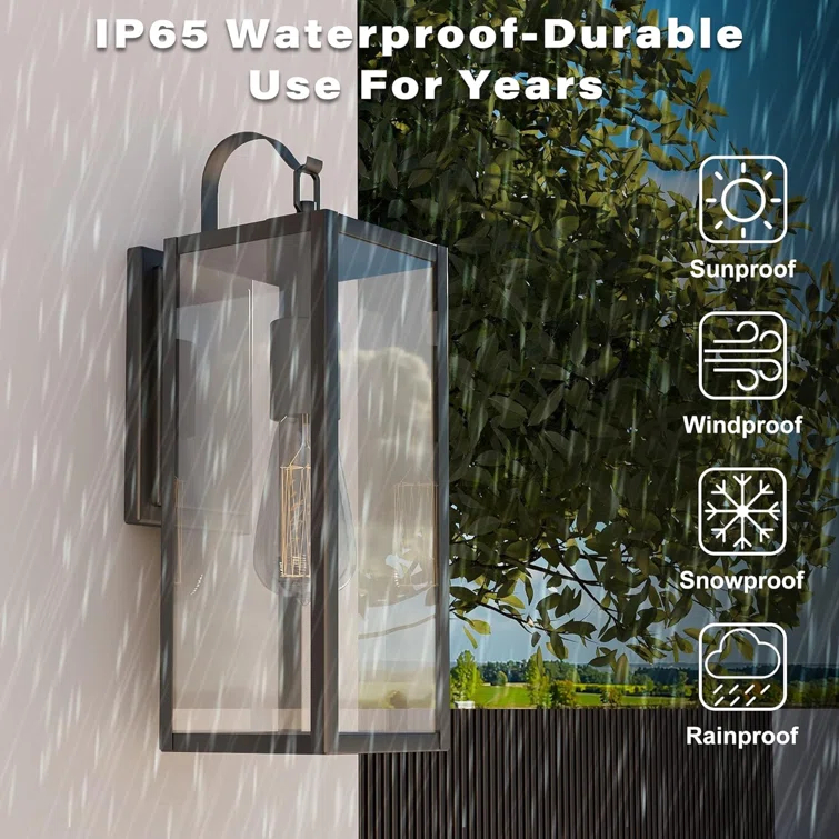 Large Size Outdoor Wall Lights, 18 Inch Oversized Matte Black Exterior Light Fixture With Clear Glass, Waterproof Front Porch Lighting, Modern Sconces Lantern For House, Garage, ETL Listed