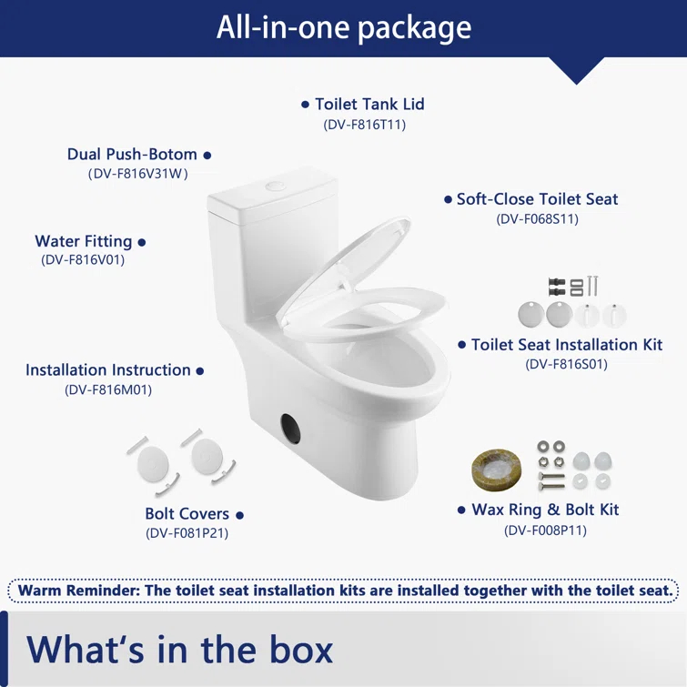 Ally Dual-Flush Elongated One-Piece Toilet with Glazed Surface Modern Toilet with Comfort Seat Height(Seat Included)