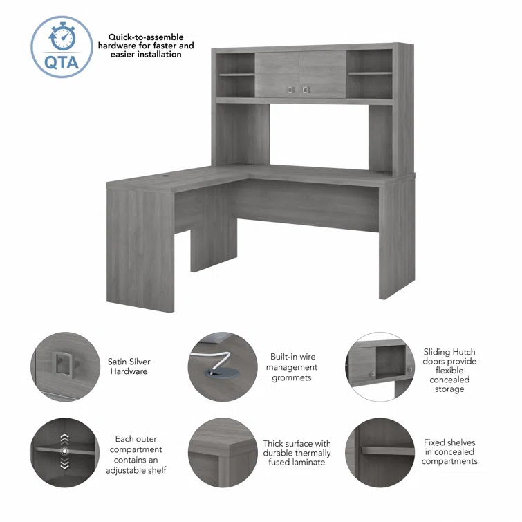 Echo 2-Piece L-Shape Computer Desk Office Set with Hutch