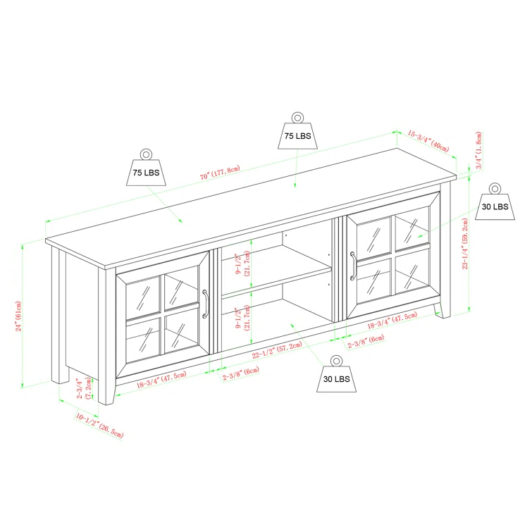 Modern Farmhouse 2-Door Glass Windowpane 70" TV Stand