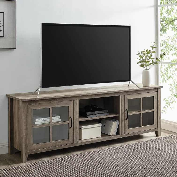Modern Farmhouse 2-Door Glass Windowpane 70" TV Stand