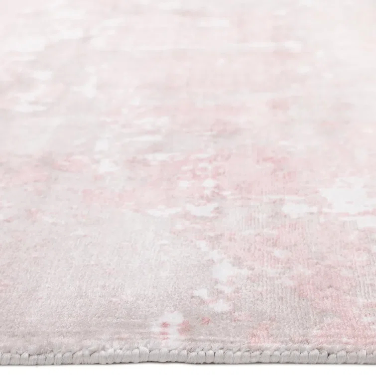 Blush Hand Knotted Tencel Geometric Area Rug in Petal