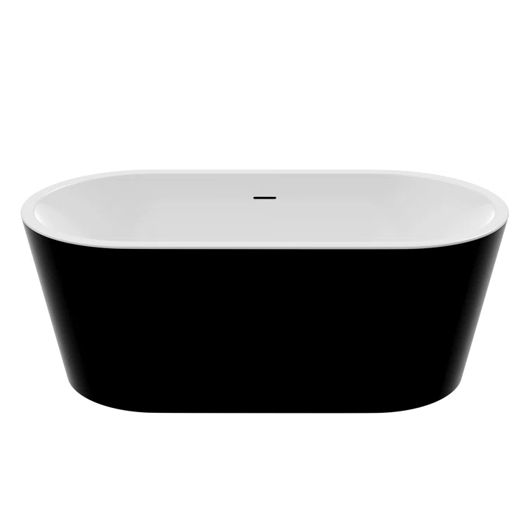 ANZZI Chand Series 55 Inch Acrylic Freestanding Pre-Plumbed Solid Deep Soaker Stand Alone Bathtub With Built-In Overflow And Drain In Black/White