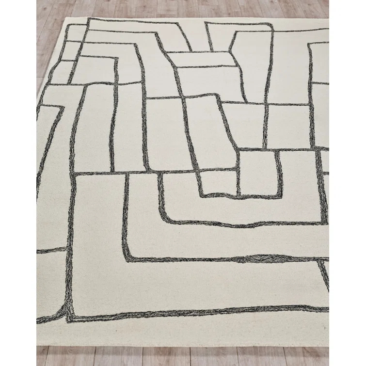 Exquisite Rugs Tangiers Handmade Hand-Tufted New Zealand Wool On Canvas Ivory/Black Area Rug