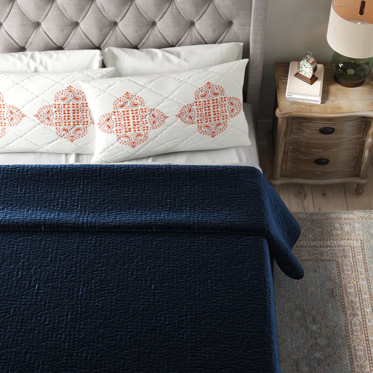 Dimitry Rayon Velvet Ocean Blue King Quilt By Kosas Home