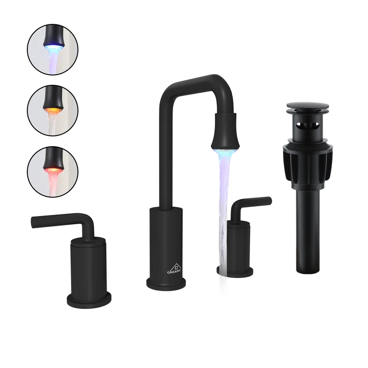 CASAINC KCLT0036MB Willow 2-handle Black Bathroom Sink Faucet with LED Temperature Color