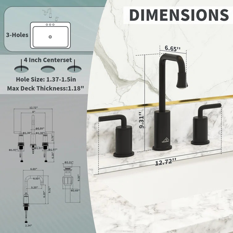 CASAINC KCLT0036MB Willow 2-handle Black Bathroom Sink Faucet with LED Temperature Color