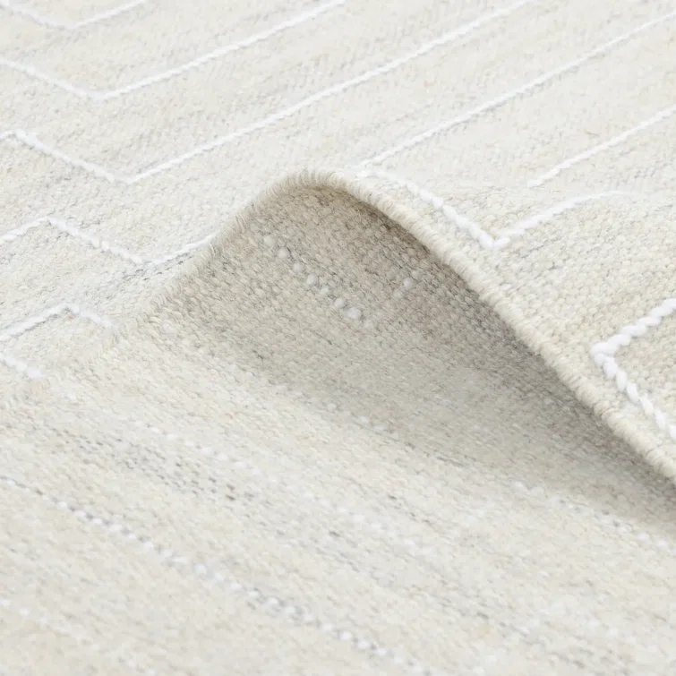 Barry Handwoven Beige Wool Rectangular Area Rug, 3' x 5'