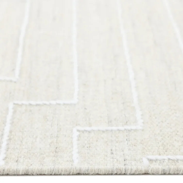 Barry Handwoven Beige Wool Rectangular Area Rug, 3' x 5'