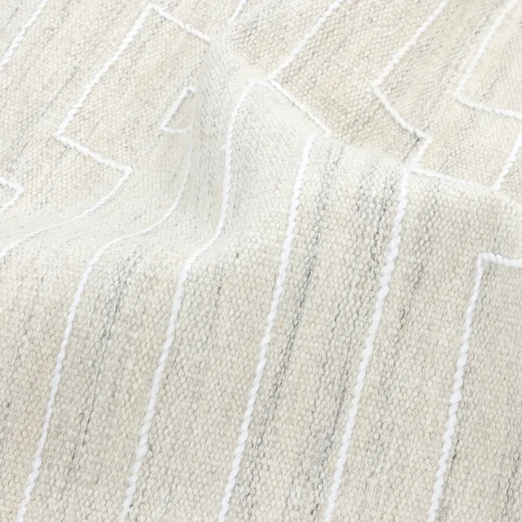 Barry Handwoven Beige Wool Rectangular Area Rug, 3' x 5'