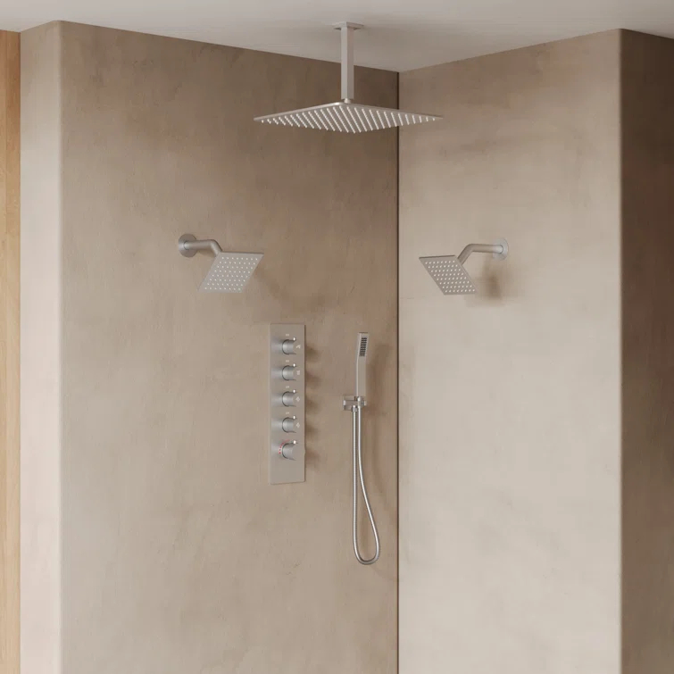 Thermostatic Shower Faucet 16" High-Pressure Triple Showerheads with Rough-In Valve