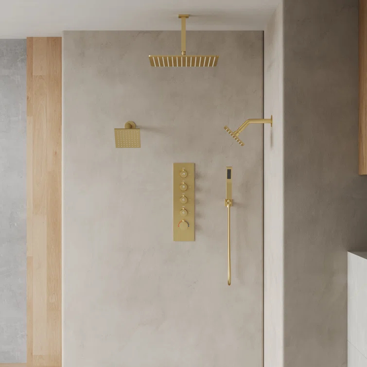 Thermostatic Shower Faucet 16" High-Pressure Triple Showerheads with Rough-In Valve