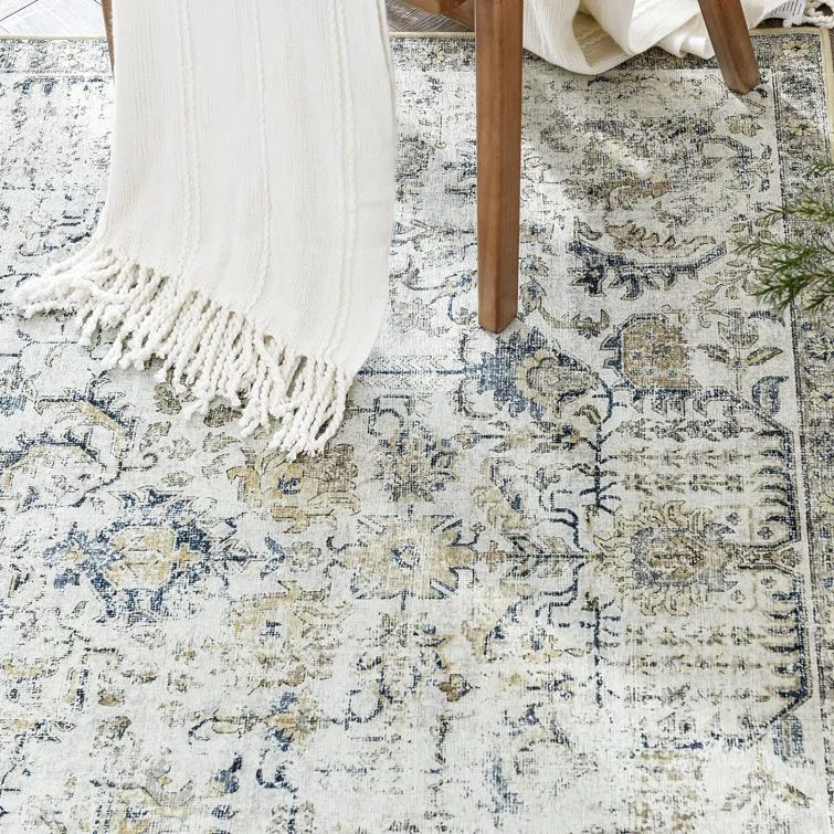 Chenille Mashine Washable Vintage Indoor Arae Rug with Non-Slip Backing for Bedroom Living Room Kitchen Entryway