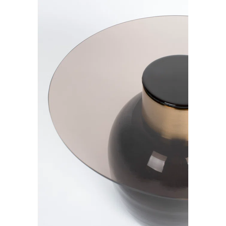 Small Smoked Glass and Gold Cylindrical Side Table