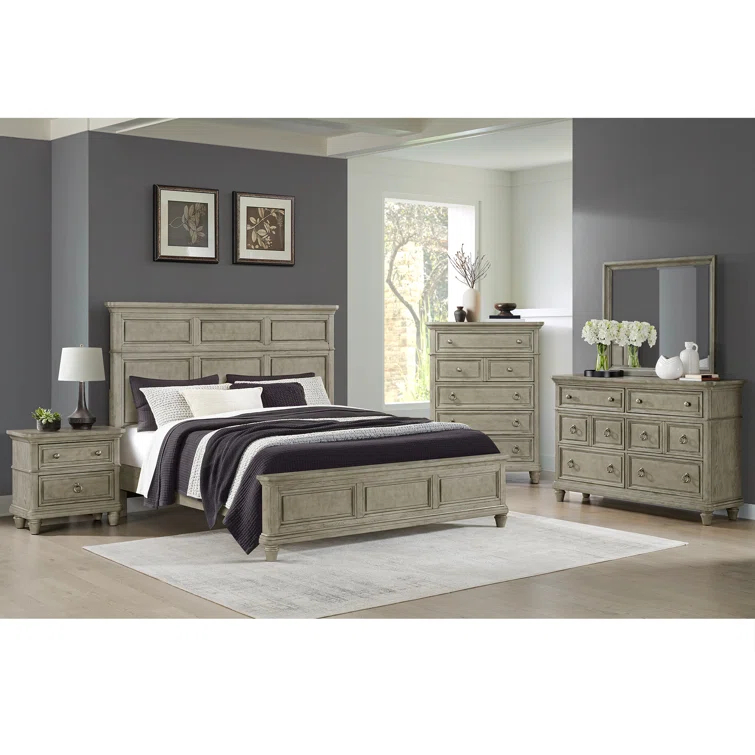 Picket House Furnishings Emiko Panel 3PC Bedroom Set In Light Grey
