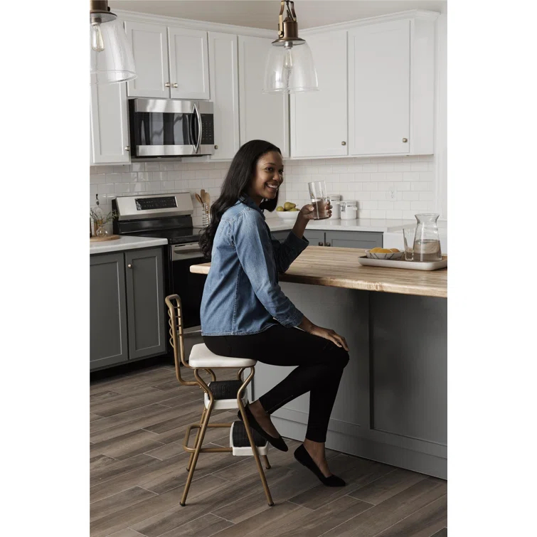 Stylaire Steel Retro Chair + Step Stool with Flip-Up Vinyl Seat