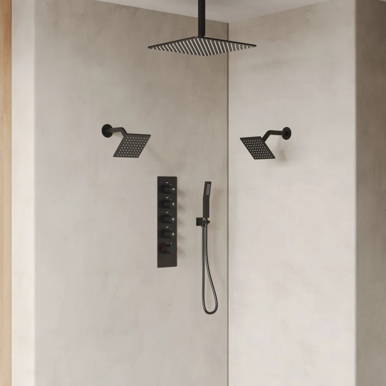 15-Spray Patterns 16" & 6" Triple Shower Heads, Shower FaucetSystem with Thermostatic Rough-in Valve
