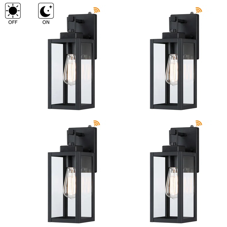 4-pack Outdoor dusk-to-dawn sensor Wall Light with Matte Black Finish