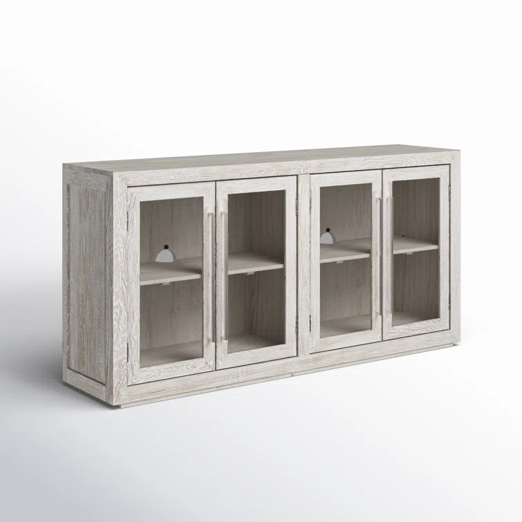 Beige Solid Wood 72'' Sideboard with Glass Doors
