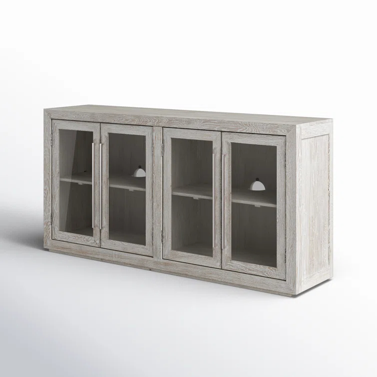 Beige Solid Wood 72'' Sideboard with Glass Doors