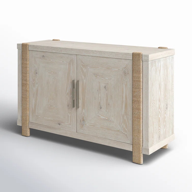 Beige Oak Veneer Transitional Sideboard with Rope-Wrapped Legs