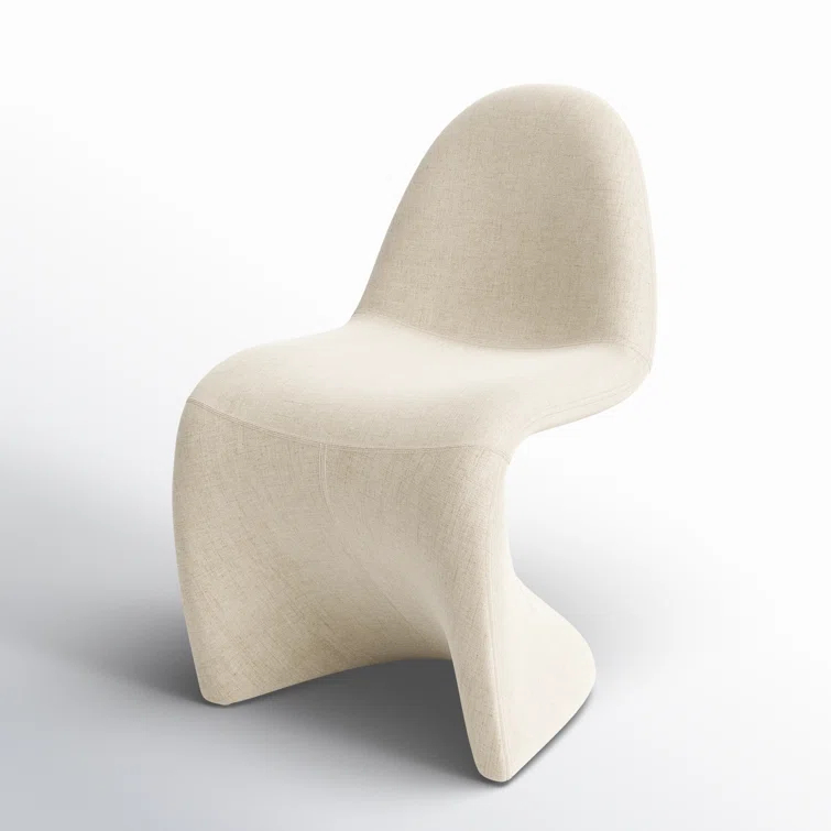 Curved Off-White Linen Upholstered Dining Side Chair