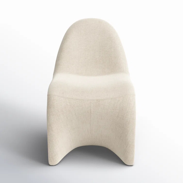 Curved Off-White Linen Upholstered Dining Side Chair