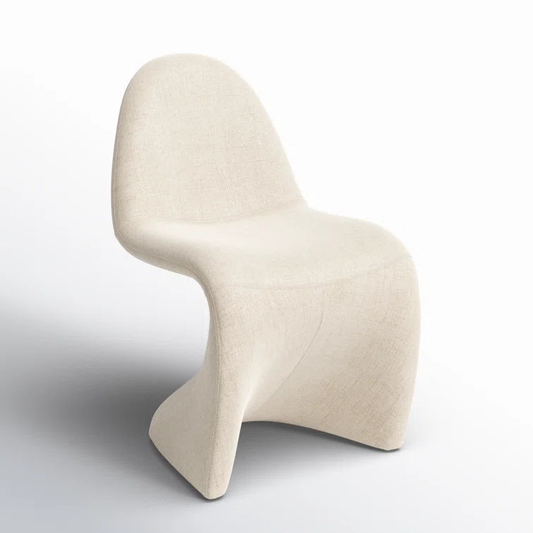 Curved Off-White Linen Upholstered Dining Side Chair