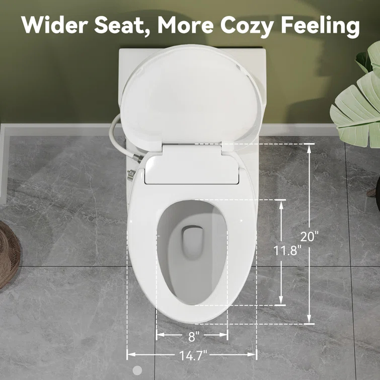 Unplugged Elongated Bidet Seat with Dual Stainless Nozzle and Adjustable Water Pressure