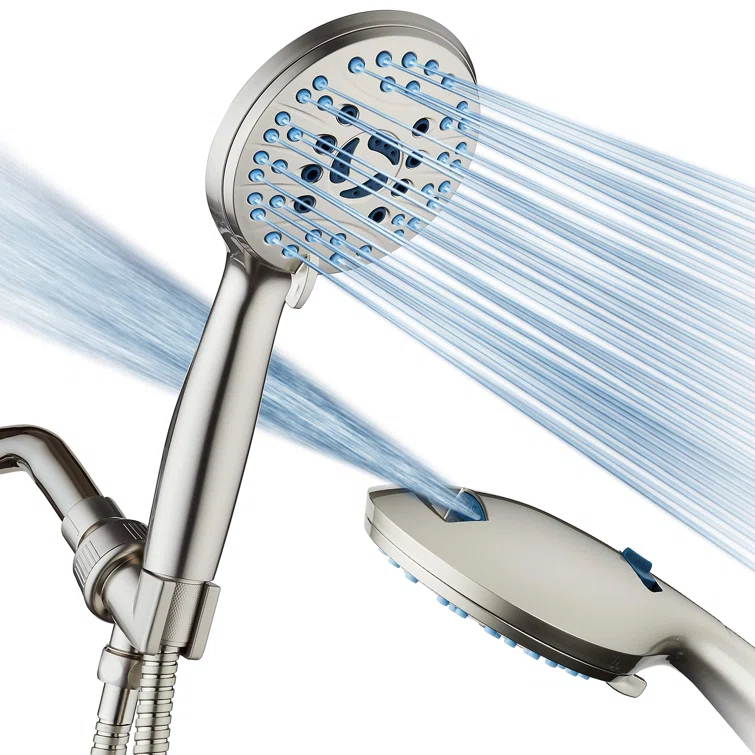 High Pressure 8-Mode Handheld Shower Head, Anti-Clog Nozzles, Built-In Power Wash To Clean Tub, Tile & Pets, Extra Long 6 Ft. Stainless Steel Hose, Wall & Overhead Brackets