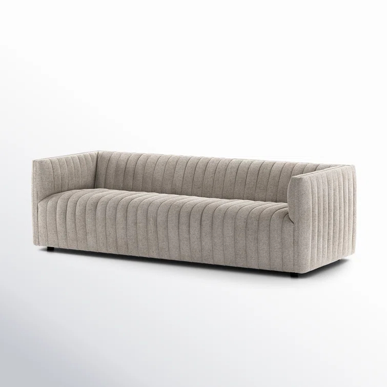 Taupe Channel Tufted Fabric Sofa with Track Arms