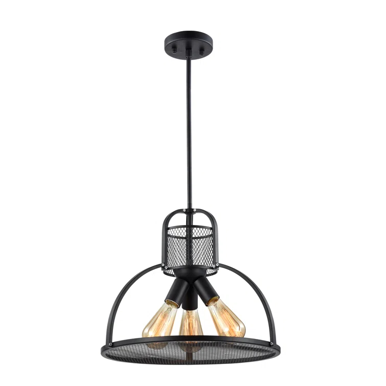 Canton 3-Light Matte Black and Bronze Drum Pendant