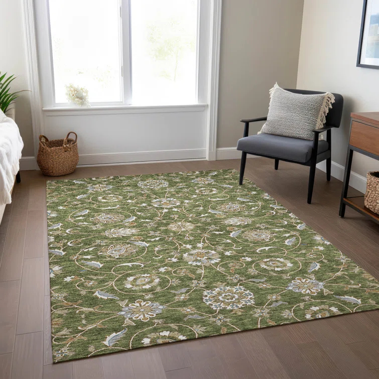 Machine Washable Indoor/Outdoor Cicel ACN1149 Olive Rug