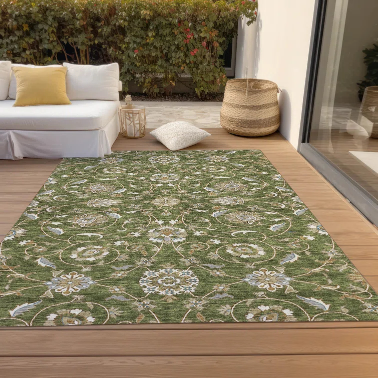Machine Washable Indoor/Outdoor Cicel ACN1149 Olive Rug