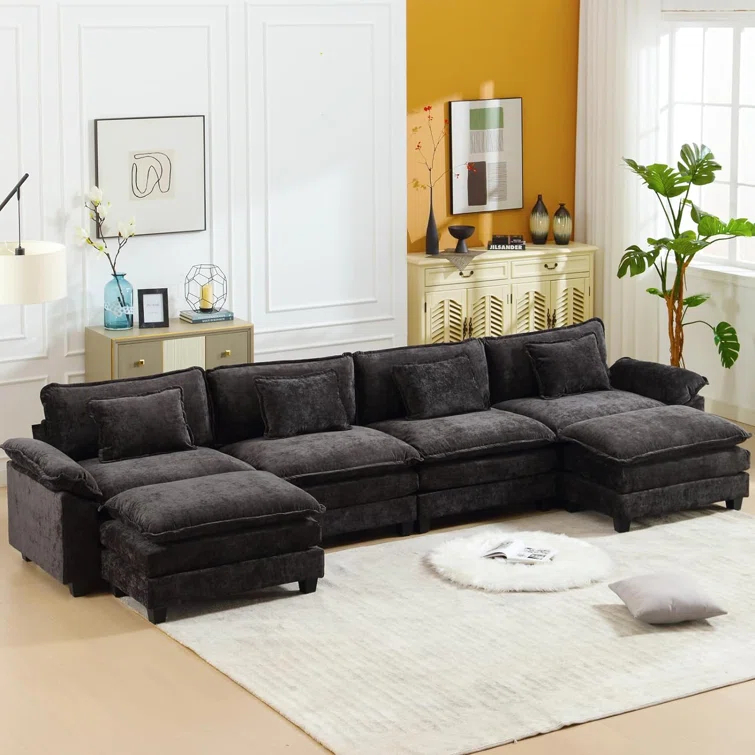 Carbaugh 154" Oversized U Shaped Sectional Sofa, Comfy Cloud Couch Deep Sectional Sofa with Ottomans for Living Room