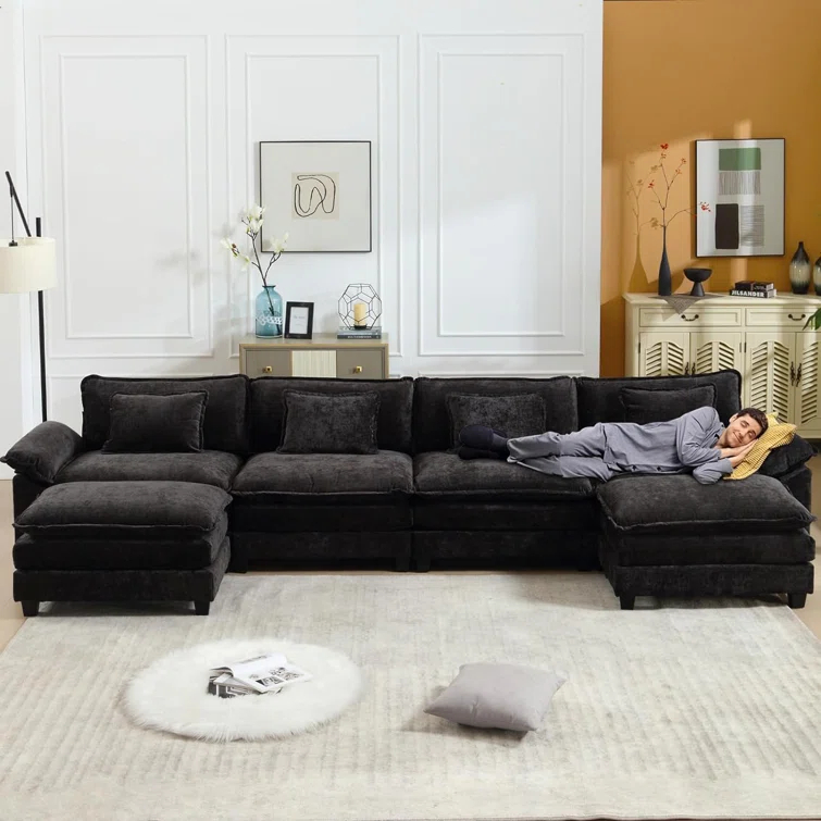 Carbaugh 154" Oversized U Shaped Sectional Sofa, Comfy Cloud Couch Deep Sectional Sofa with Ottomans for Living Room