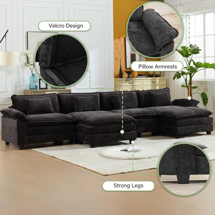 Carbaugh 154" Oversized U Shaped Sectional Sofa, Comfy Cloud Couch Deep Sectional Sofa with Ottomans for Living Room