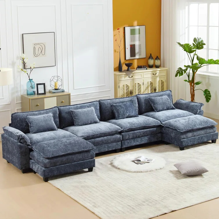 Carbaugh 154" Oversized U Shaped Sectional Sofa, Comfy Cloud Couch Deep Sectional Sofa with Ottomans for Living Room