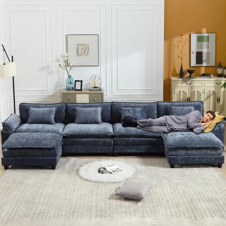 Carbaugh 154" Oversized U Shaped Sectional Sofa, Comfy Cloud Couch Deep Sectional Sofa with Ottomans for Living Room